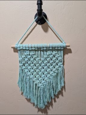 Handmade Macrame Heart Print Wall Decor Light Mint Green